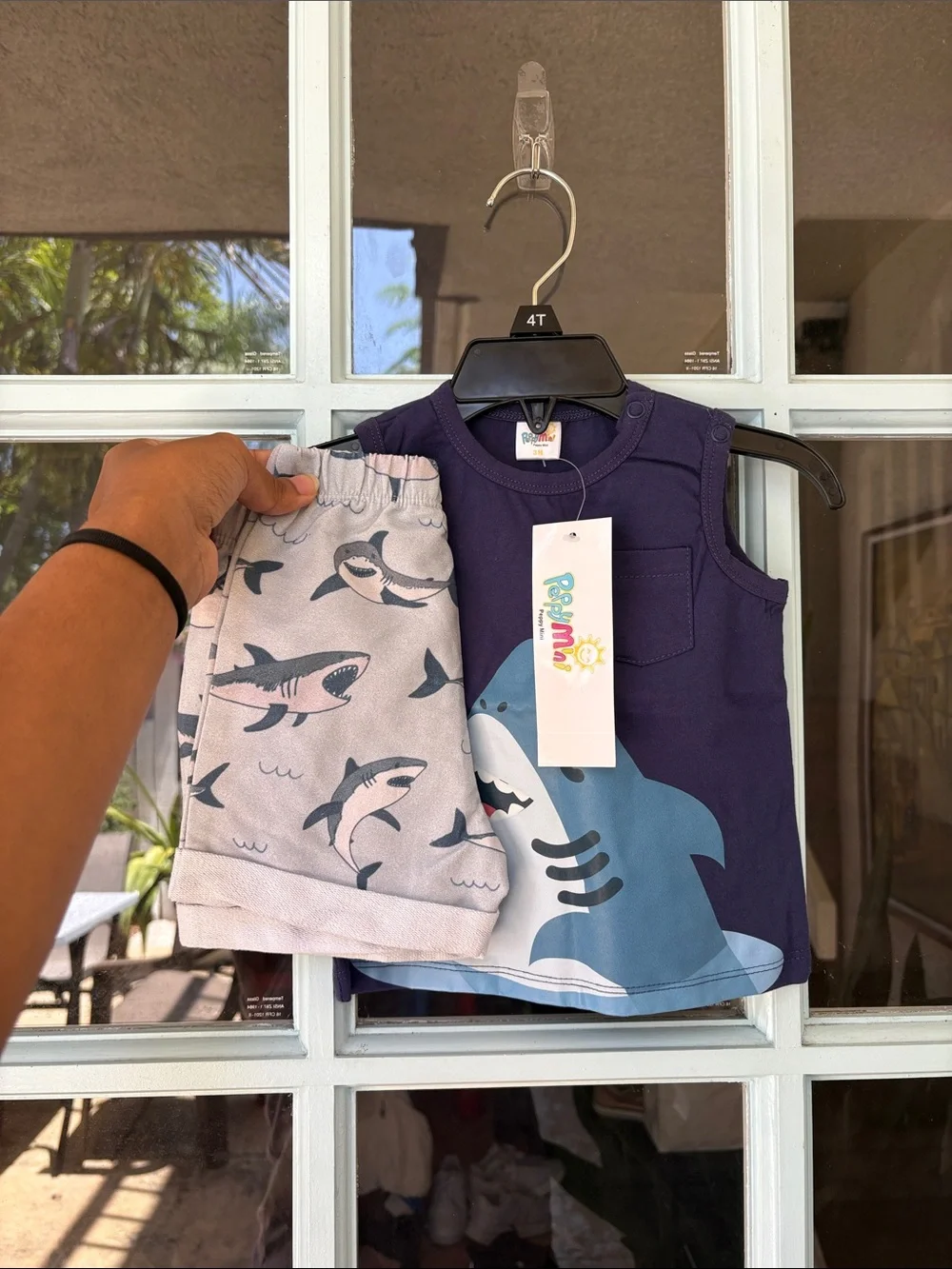 Navy Shark Tank Top & Shark Print Shorts Set